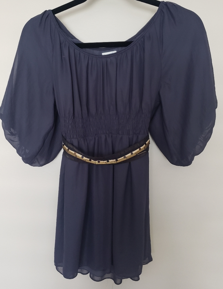 Anthropologie Odille Balloon Sleeve Blouse w/Belt, GRAY - SIZE 2